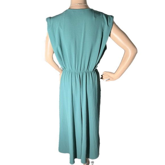 ZARA Dress Green Slit Midi Pleated Sleeveless Beachy Boho Party Sz S 4/6 No Belt - Picture 6 of 10